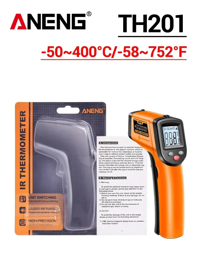 ANENG TH201 Celsius Display Digital Infrared Thermometer Highly Sensitive Non-contact Temperature Measuring Gun Hygrometer
