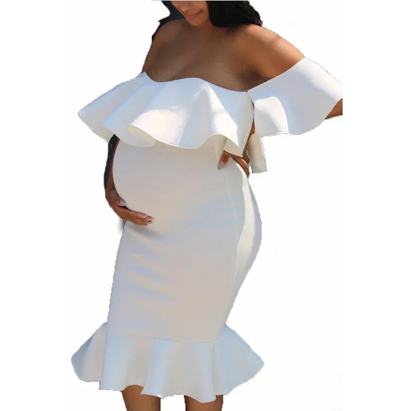Maternity's Women Clothes Pregnancy Dresses Evening Solid Ruffles Off The Shoulder Maternity Dress Photography Summer Clothing