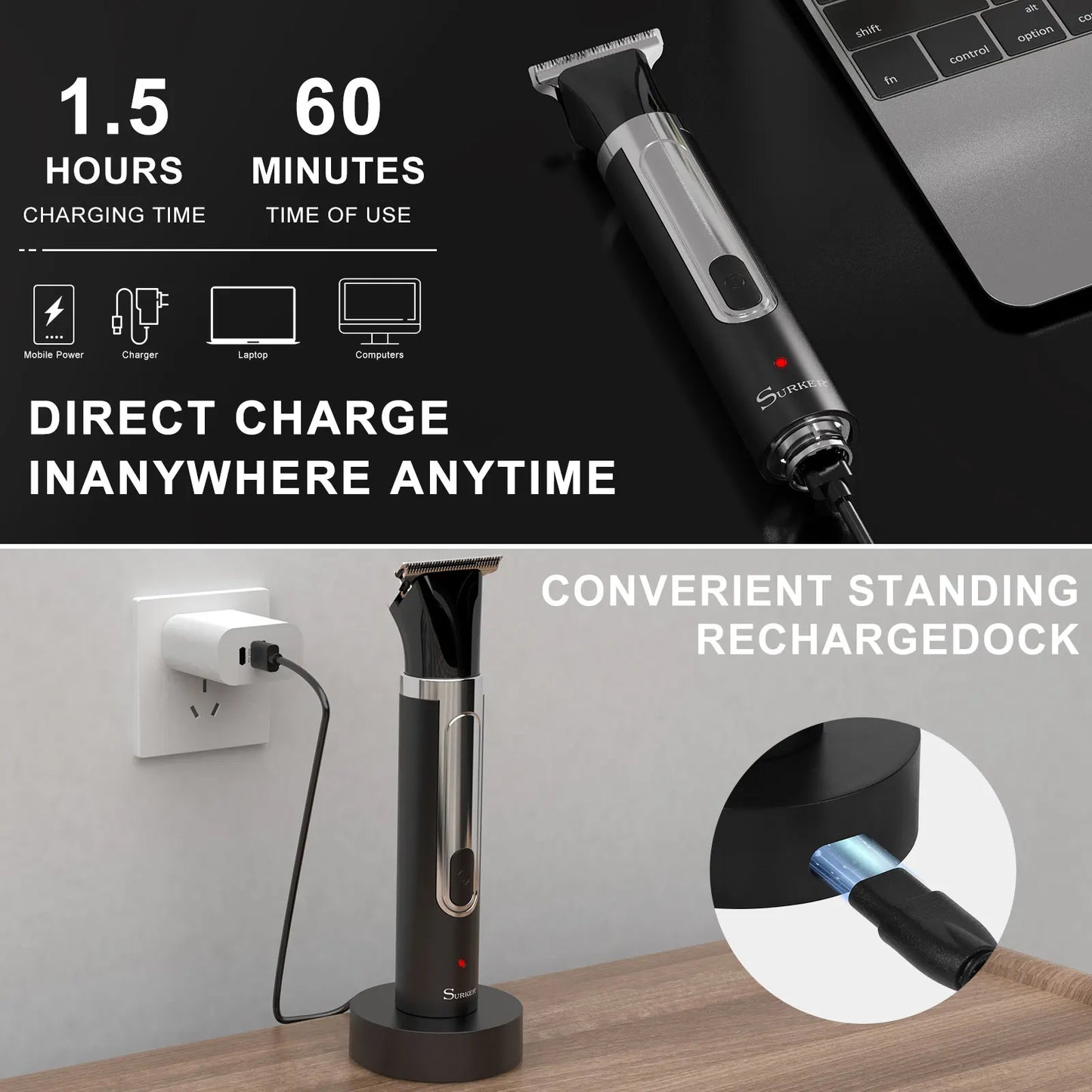 Surker 4-in-1 Shaver for Men Grooming Kit Multi-Function Washable Full Body Nose Wet/Dry Hair Trimmer for Home Use Razor