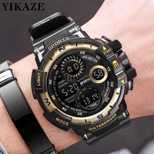 YIKAZE Black Digital Watch for Men Sports Watches Waterproof Outdoor Chronograph Hand Clock G Infantry Shock Student Wristwatch - 1511