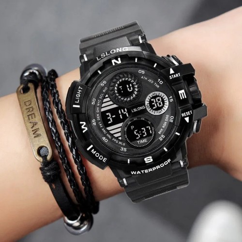 YIKAZE Black Digital Watch for Men Sports Watches Waterproof Outdoor Chronograph Hand Clock G Infantry Shock Student Wristwatch - 1511