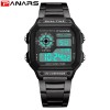 PANARS Top Luxury Stainless Steel Strap Sport Watches Mens Waterproof Back Light Digital Wristwatch Male Alarm 