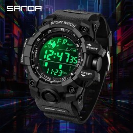 SANDA Men Outdoor Sports Watch Waterproof LED Analog Digital Show Multifunction Big Dial Electronic Wristwatch G style Male Cloc 