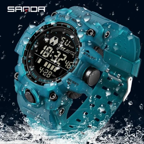 SANDA Men Outdoor Sports Watch Waterproof LED Analog Digital Show Multifunction Big Dial Electronic Wristwatch G style Male Cloc 