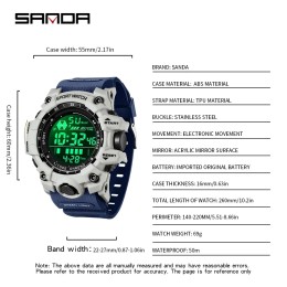 SANDA Men Outdoor Sports Watch Waterproof LED Analog Digital Show Multifunction Big Dial Electronic Wristwatch G style Male Cloc 