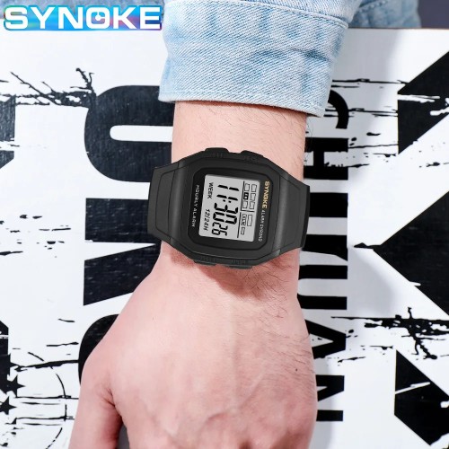 SYNOKE Digital Watch Student Electronic Outdoor Sports Boy Luminous Waterproof MultiFunction Watch Retro Square Watch 