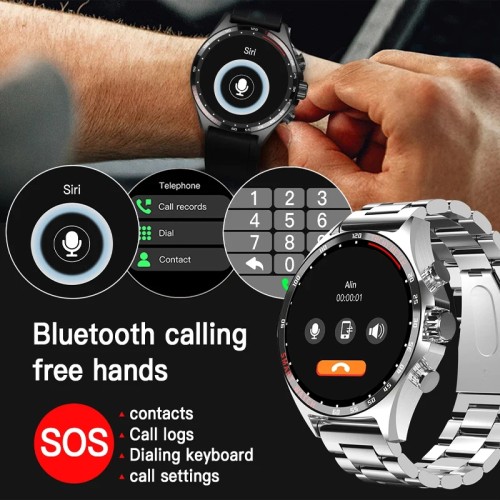 Hotsale Silver Gold Stainless Steel Color Smart Watch 1.58 Inch Bt Call Nfc Wireless Charging Smartwatch 