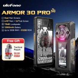 【World Premiere】Ulefone Armor 30 Pro 5G Rugged Phone Android 14 Smartphone 6.9" 120Hz 32GB+512GB 12800mAh Night Camera 64MP NFC 