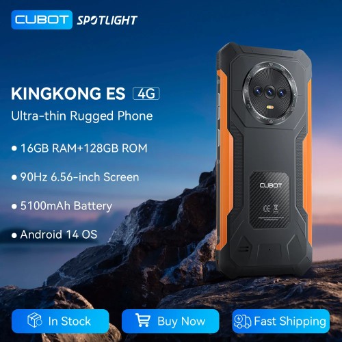Cubot KingKong ES Ultra-thin Rugged Android Smartphone, 16GB RAM(6GB+10GB), 128GB ROM, 6.56" 90Hz Screen, 48MP Camera, 4G Phone - 509