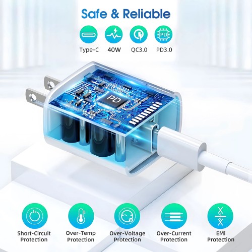 40W Fast Charger For iPhone 14 13 12 11 Pro Max X XS iPad USB Type C Fast Charging Data Cable Phone Charger Set Accessories