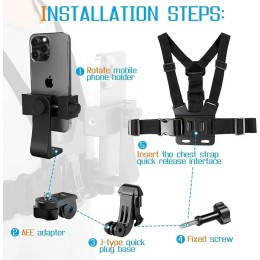 Adjustable Phone Holder with Chest Strap Mount for Sports Camera Mobile Phone Accessories Black Stand 
