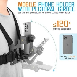 Adjustable Phone Holder with Chest Strap Mount for Sports Camera Mobile Phone Accessories Black Stand 