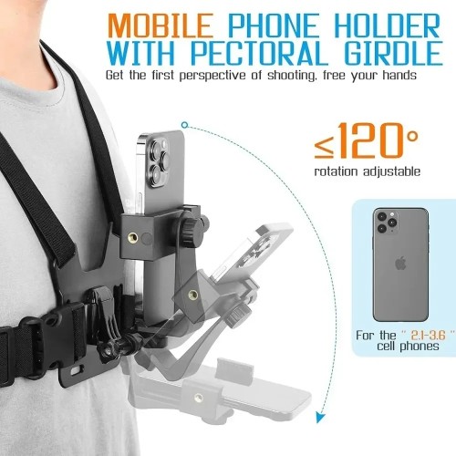 Adjustable Phone Holder with Chest Strap Mount for Sports Camera Mobile Phone Accessories Black Stand 