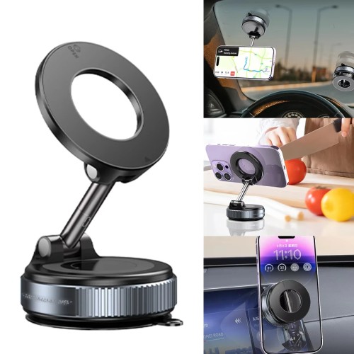 Car Phone Magnetic Stand Mechanical Vacuum Suction Cup Rotate 360° Magnetic Adsorption Bracket Navigation Universal Holder 