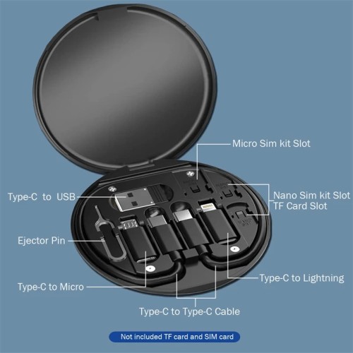 Portable Multi-functional Data Cable Storage Box, 60W Fast Charging Mobile Phone Holder, Charging Cable Set, Multi Head Adapter 