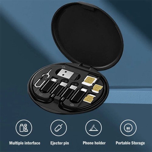 Portable Multi-functional Data Cable Storage Box, 60W Fast Charging Mobile Phone Holder, Charging Cable Set, Multi Head Adapter 