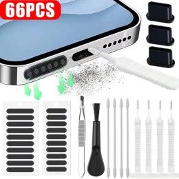 66PCS Mobile Phone Speaker Charging Port Cleaning Set Dust Plug for iPhone 16 15 14 Earphones Clean Kit Brush for Samsung Xiaomi 