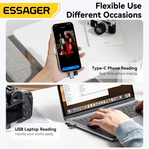 Essager 2 in 1 Card Reader Type C & USB2.0 to Micro SD/TF Memory Card Device High Speed Cardreader for Phone Laptop Accessories 