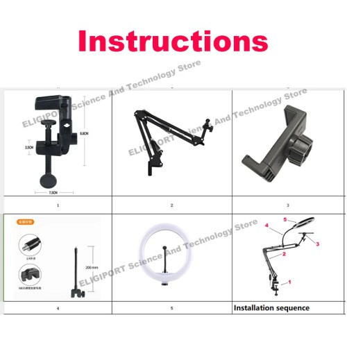 Live Stand Mobile Phone Professional Overhead Lighting Fixed Shooting Camera With Instructi Recording Video Selfie Stick 