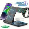 200W 3 in 1 Wireless Charger Stand Pad Foldable Fast Charging Station Dock For iPhone 16 15 14 13 12 11 X 8 Apple Watch Airpods 