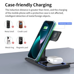 200W 3 in 1 Wireless Charger Stand Pad Foldable Fast Charging Station Dock For iPhone 16 15 14 13 12 11 X 8 Apple Watch Airpods 