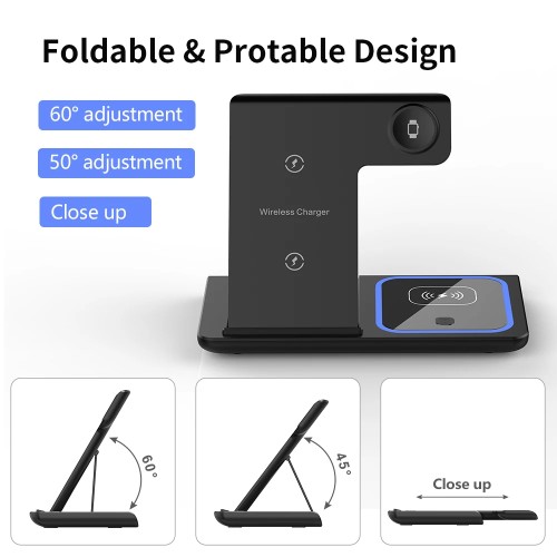 200W 3 in 1 Wireless Charger Stand Pad Foldable Fast Charging Station Dock For iPhone 16 15 14 13 12 11 X 8 Apple Watch Airpods 