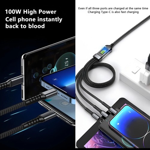6A 3in1 Fast Charging Cable USB Type C Type-C Mobile Phone Cable for iPhone X Xiaomi Oneplus Realme Poco USB Micro Cables 