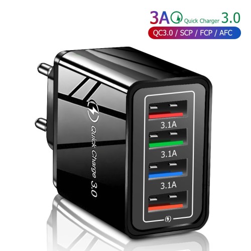 3A USB Charger 4 Port USB Quick Charge 3.0 EU US Plug Mobile Phone Charger Wall Adapter Portable Fast Charging For iPhone 16 Pro 
