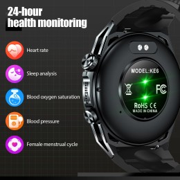 EIGIIS New Smart Watch KE6 1.43" AMOLED Display Men Black Sports Watch KE Series Bluetooth Call Health Monitor IP68 Waterproof 