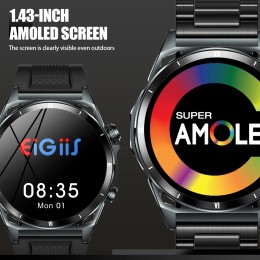 EIGIIS New Smart Watch KE6 1.43" AMOLED Display Men Black Sports Watch KE Series Bluetooth Call Health Monitor IP68 Waterproof 