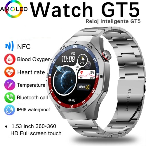 For HUAWEI GT5 Pro GPS NFC Smart Watch Men 360*360 AMOLED Screen Heart rate Bluetooth Call IP67 Waterproof Man Smartwatch 2025 