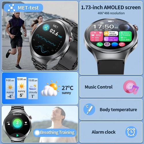 LIGE 2025 ECG Smart Watch Men 1.73” AMOLED Screen Emotional Detection Fatigue Monitoring Watches NFC Access Control Smartwatch - 44
