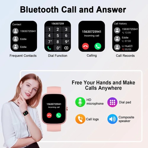 Smart Watch, 1.91" Smartwatch (Answer/Make Call), IP68 Waterproof Fitness Tracker, 110+ Sport Modes, Heart Rate and Sleep Monit 