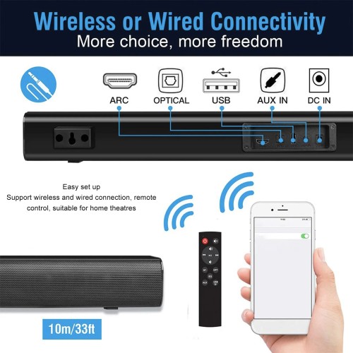 Remote Control Speaker 2 in 1 Separable Soundbar Bluetooth TV Speaker Wall Mounted with HD Multimedia Cable for Home Theater 