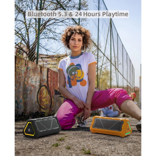 MLOVE P3 Outdoor Bluetooth Speaker, 40W Output Power Bluetooth 5.3 Speaker ,Stereo Sound IPX7 Waterproof,Micro SD Card,RGB Light 