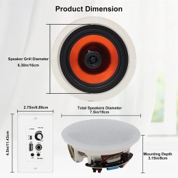 Herdio 6.5'' 2PCS Bluetooth Ceiling Speakers 320 Watt Flush Mount In Wall Amplifier Receiver Perfect For Indoor Home Bathroom 