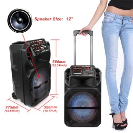 12" Rechargeable Bluetooth Party Speaker FM AUX Remote Control with Microphone Sound System Karaoke Dj Loud Speaker 