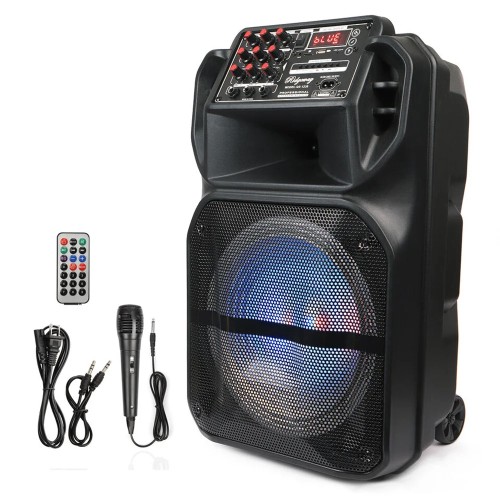 12" Rechargeable Bluetooth Party Speaker FM AUX Remote Control with Microphone Sound System Karaoke Dj Loud Speaker 