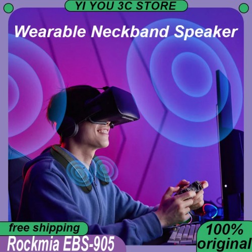 Rockmia EBS-905 Wearable Speaker Neckband Bluetooth 5.0 Hands-free Ear-Free for TV Game Play Home Outdoor Use TF Card 