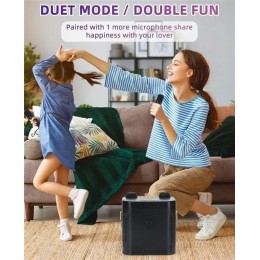 XIKCU High Power Karaoke Bluetooth Speaker Portable Stereo Surround Wireless Subwoofer with 2 Microphone Boombox Child Home Gift 