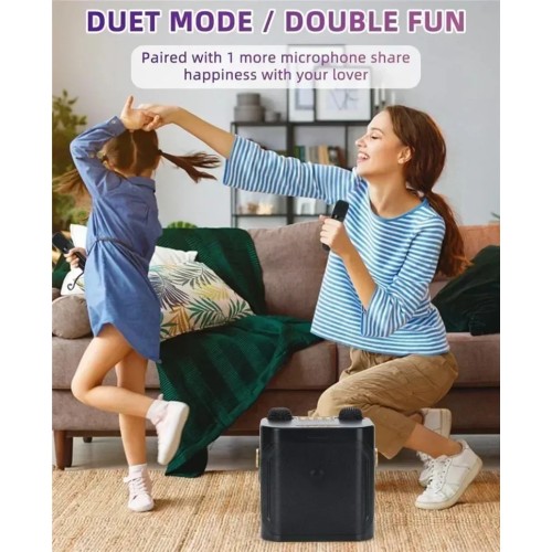 XIKCU High Power Karaoke Bluetooth Speaker Portable Stereo Surround Wireless Subwoofer with 2 Microphone Boombox Child Home Gift 