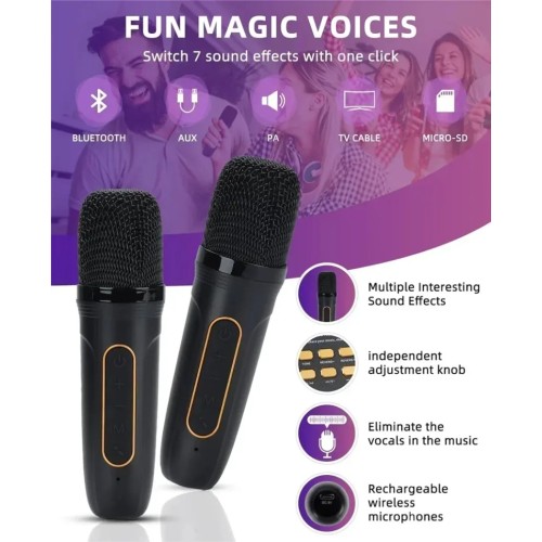 XIKCU High Power Karaoke Bluetooth Speaker Portable Stereo Surround Wireless Subwoofer with 2 Microphone Boombox Child Home Gift 