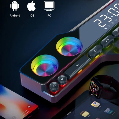 Wireless Bluetooth Game Speaker Soundbar USB 3D Stereo Subwoofer FM Home Clock Indoor Sound Bar Computer Loudspeaker Hot Sale 