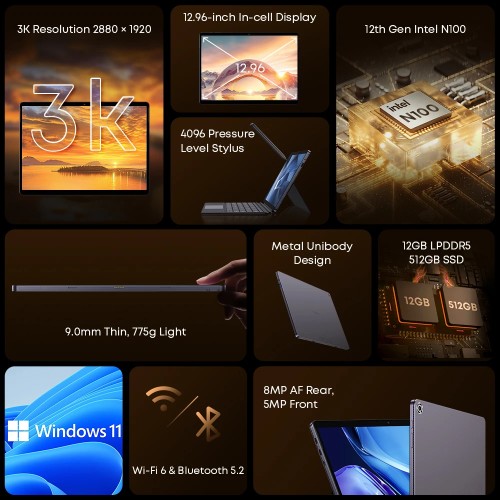 CHUWI 2025 Hi10 Max N150 12.96 Inch Touch 2 in 1 Laptop Tablet Intel 12GB DDR5 512GB SSD Windows 11 3K IPS Screen Tablets Pc 