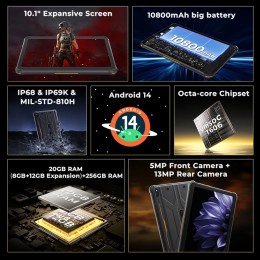 2025 HOTWAV R10 Pro Rugged tablet android 14 10.1'' HD+10800mAh battery PC 5MP+13MP Camera 8GB+256GB  8-core OTG Charging Tablet 