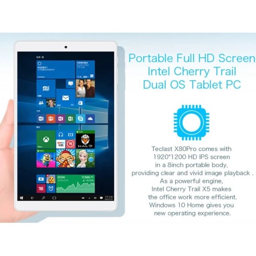 X80 8 INCH Dual OS Android 5.1+ Windows 10 Mini Tablet PC 2GB RAM 32GB ROM 1920 x 1200 IPS CPU Z8350 WIFI Quad Core Office Work 