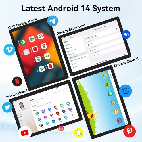 URAO A7 11 Inch Android Tablet 16GB RAM 128GB ROM 1TB Expansion 8-Core Processor Widevine L1 Dual Camera 6800mAh WiFi6 BT5.3 