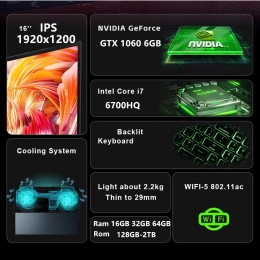 SH106 Intel Core I7 6700HQ Laptop 15.6 inch IPS Screen 16G 32GB 64GB RAM NVIDIA GeForce GTX 1060 6G Game Computer Windows 11 Pro 