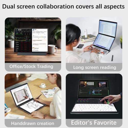 Tablet Double-Screen Intel N100 14+14 inch Laptop 16GB DDR5 2TB SSD HD Camera 9000 mAH 1920*1280 Screen Windows 11 Computer 