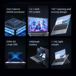 BYONE 14.1 Inch Laptop Intel N4000 8GB RAM 256GB 512GB SSD Windows 11 Notebook 1366*768 HD LCD Wifi HDMI USB laptop PC 